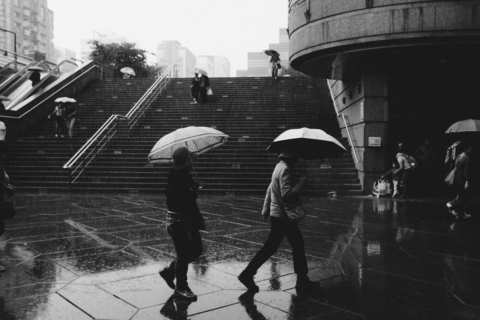 people, raining, umbrellas