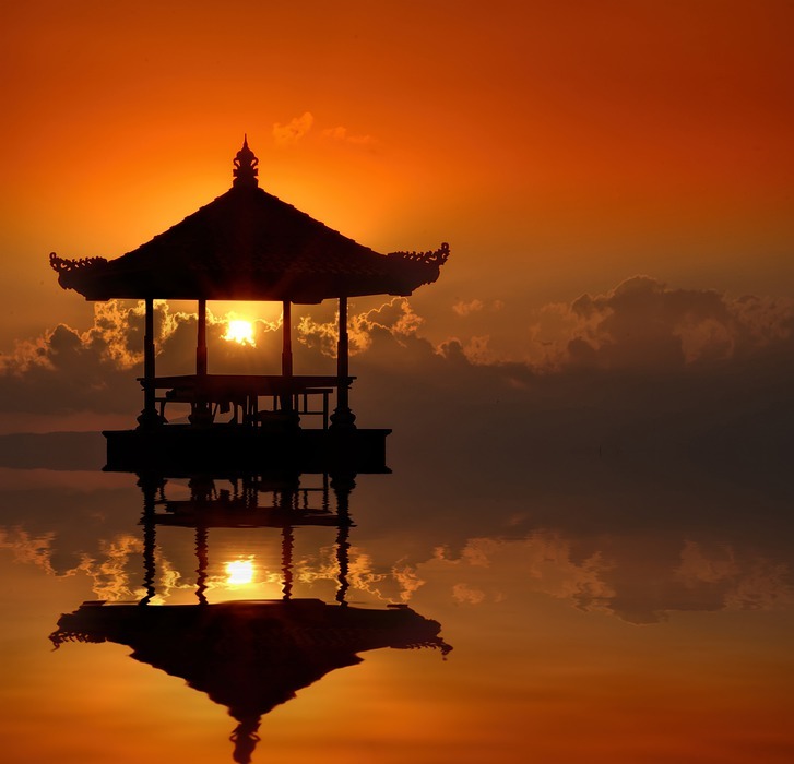 sunset, temple, bali