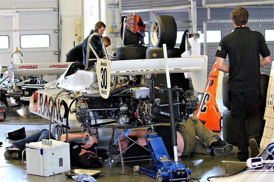 workshop, motorsport, racing car