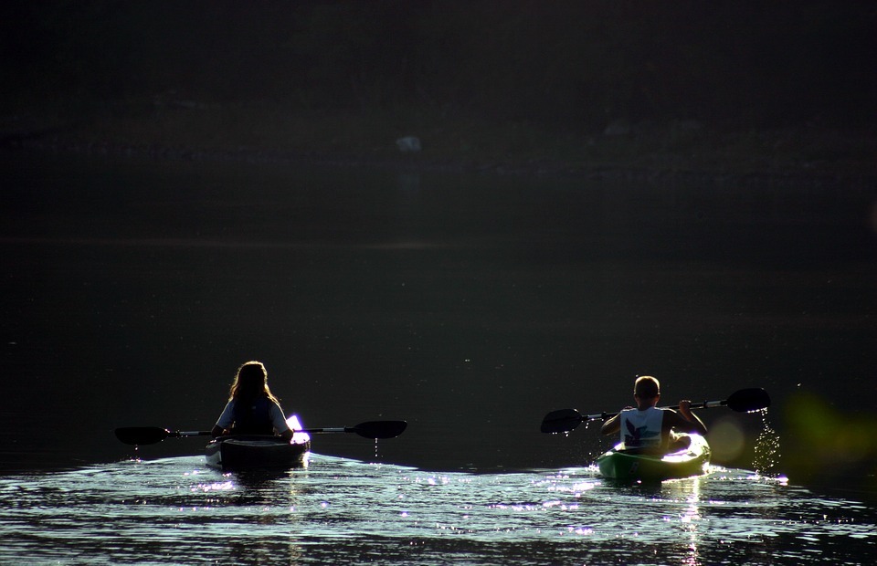 kayaks, lake, water