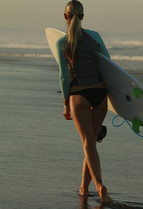beach, surfboard, surfer girl