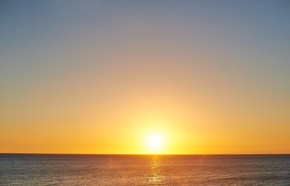ocean, sunset, sun