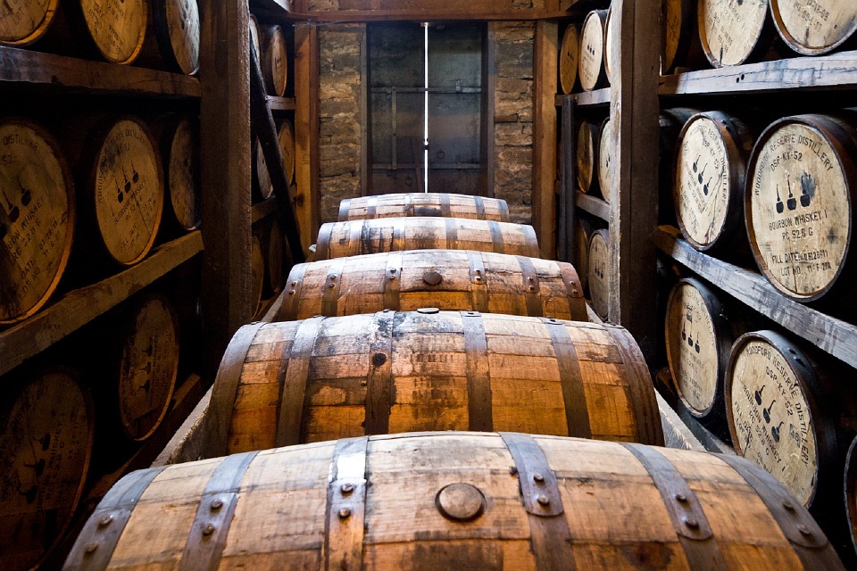 distillery barrels, wooden kegs, bourbon