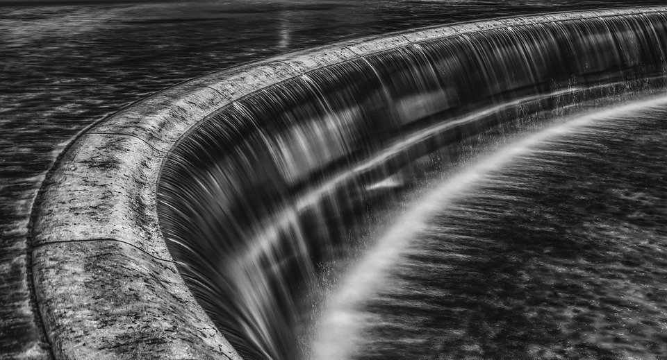 waterfall, black white, water