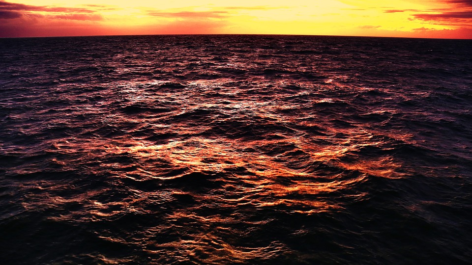 ocean, sunset, sea