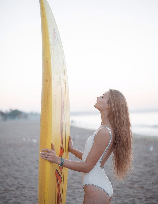 girl, surfing, board