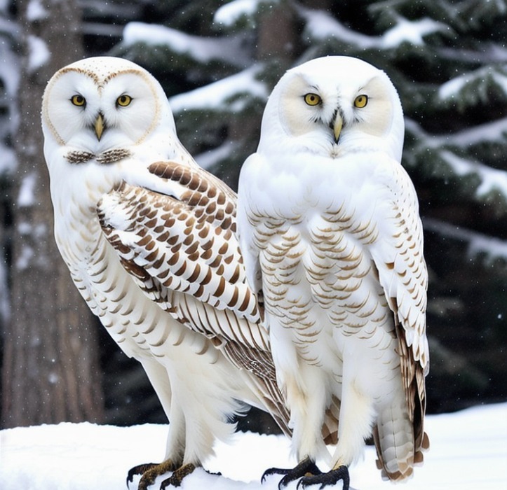 ai generated, snowy owls, owls