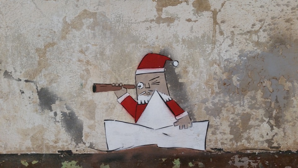 graffiti, santa claus, wall