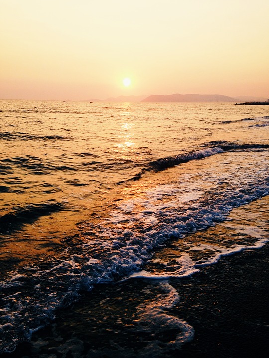 ocean, beach, sunset