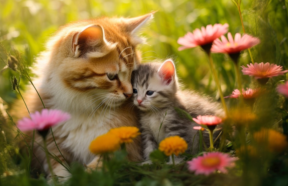 kitten with mom, cat family, happy mothers day