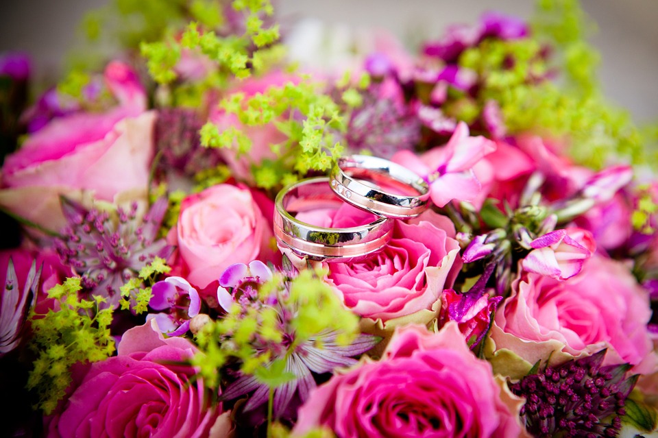 flowers, wedding, wedding rings