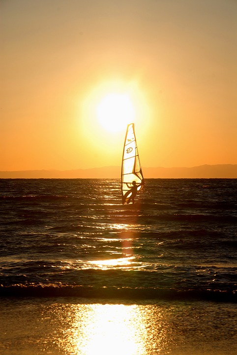 wind surfing, sunset, zushi