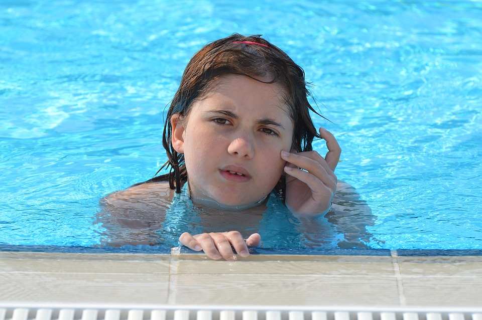 girl, holiday, indoor swimming-pool