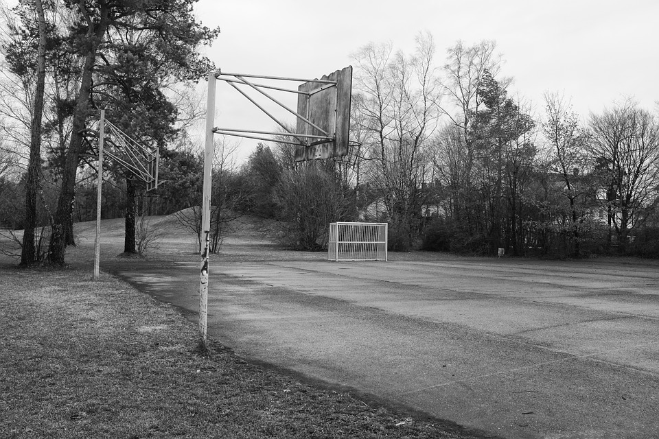 landscape, black white, basketball