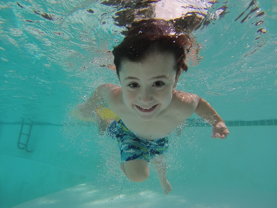kid, swimming, underwater