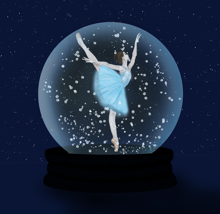 ballerina, snowy globe, winter