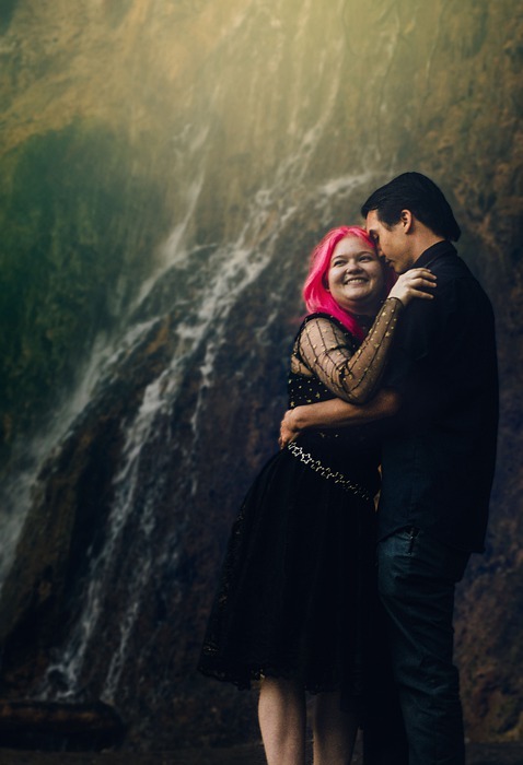 waterfall, love, couple