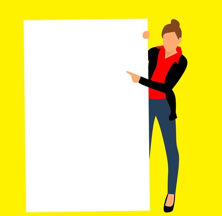 business woman, standing behind, poster