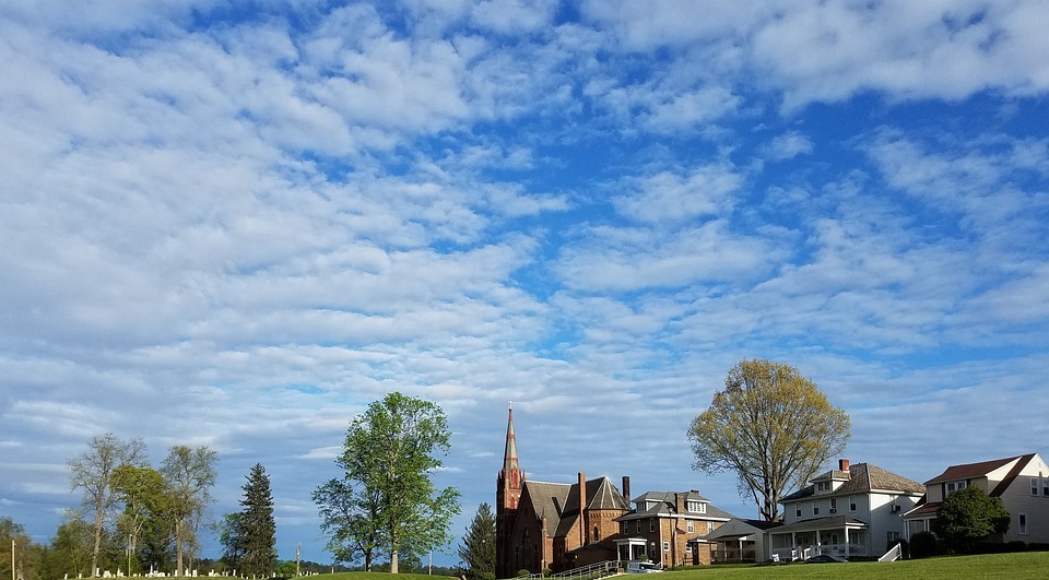 catholic, church, clouds