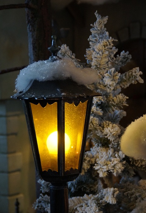 lantern, light, snowy