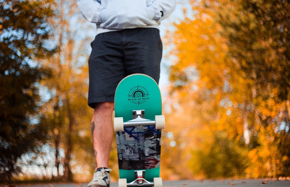 skateboard, man, autumn