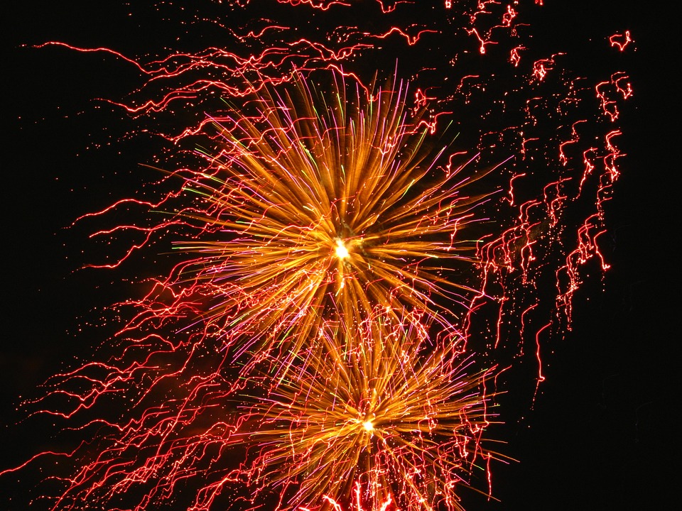 fireworks, celebration, red