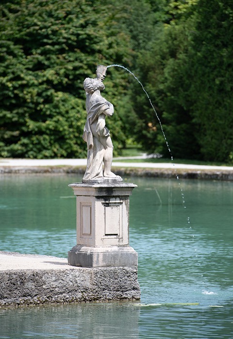 fountain, hellbrunn, water falling
