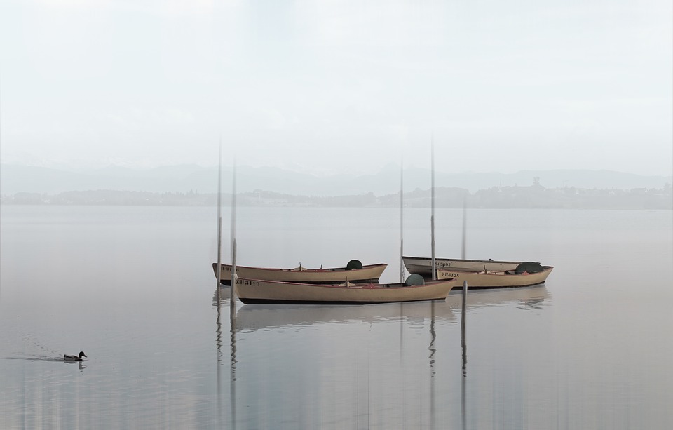 boats, lake, haze