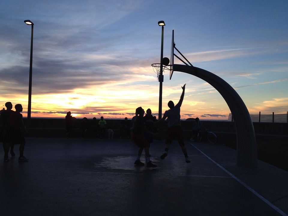 basketball, sunset, silhouette