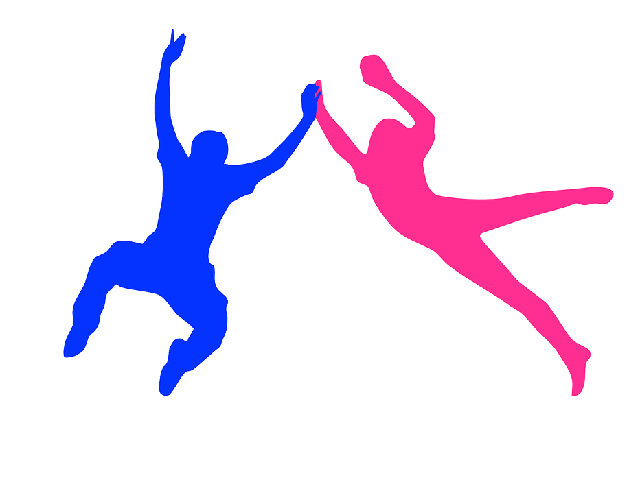 couple, jumping, people