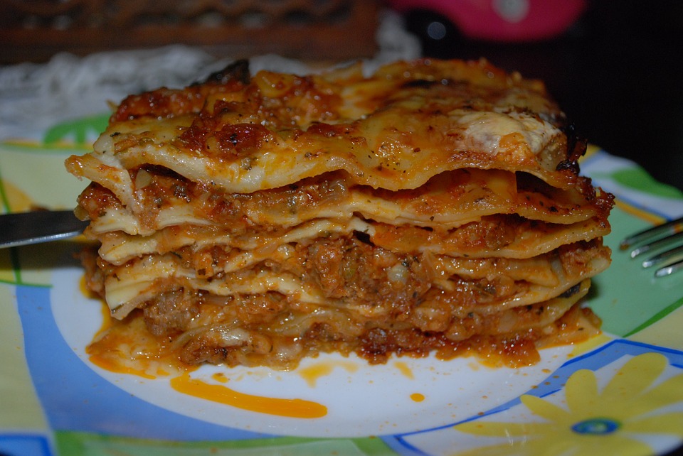 lasagna, eating, dish