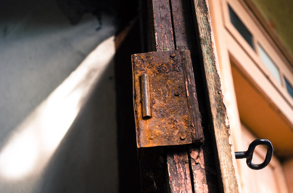 lock, rust, cellar door