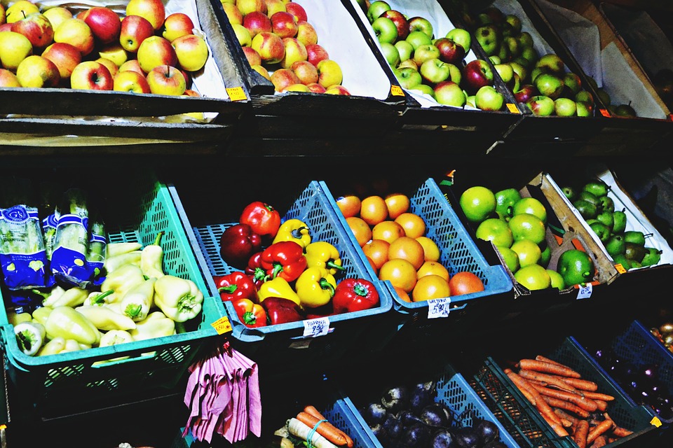 market, fruits, vegetables