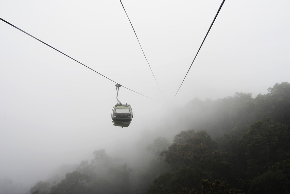 cable car, mist, overhead