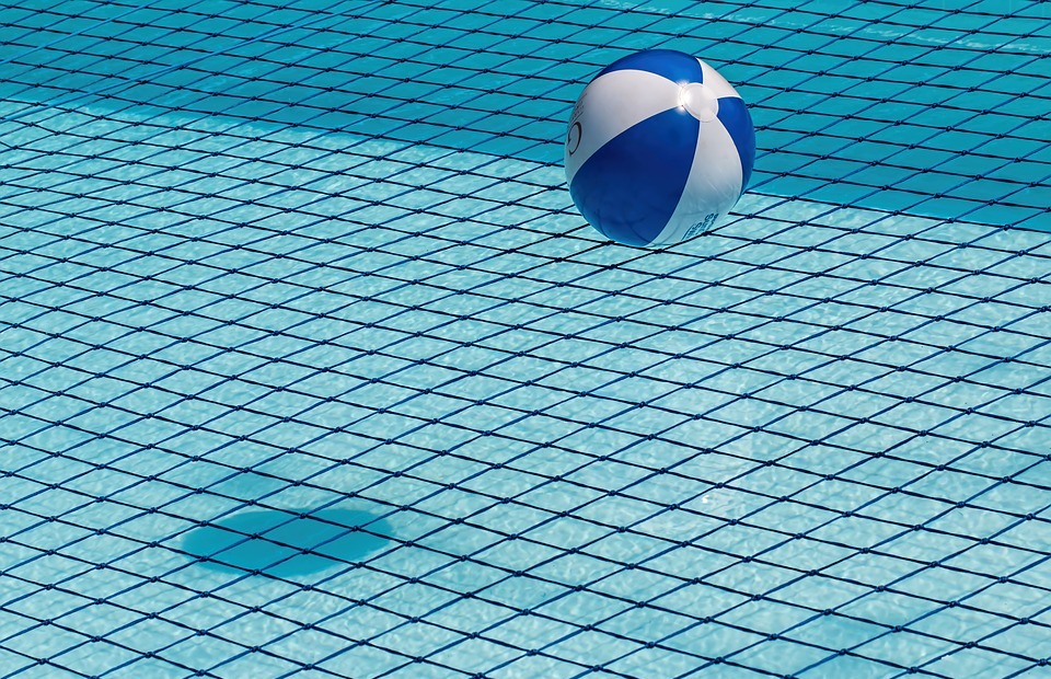 swimming pool, safety net, beach ball