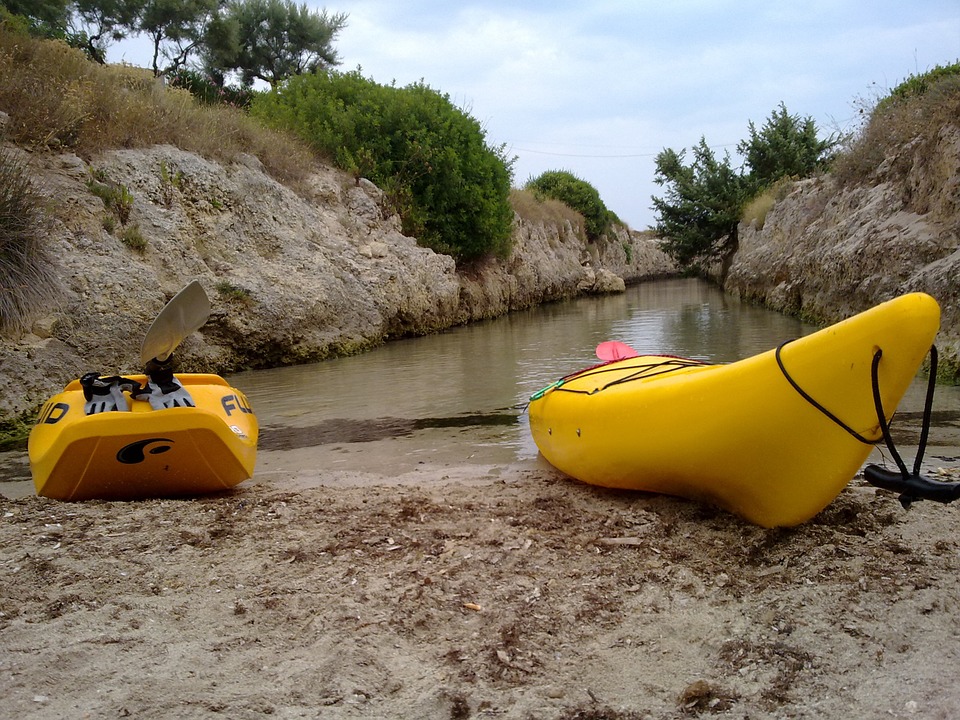 kayak, yellow, canoeing