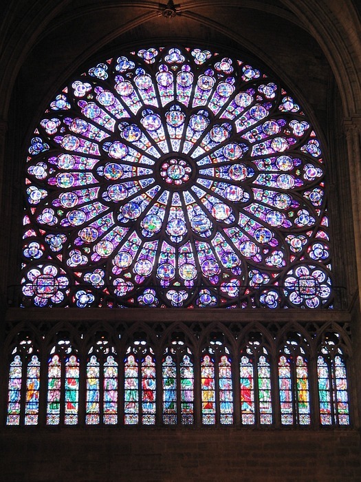 notre dame cathedral, stained glass window, rose