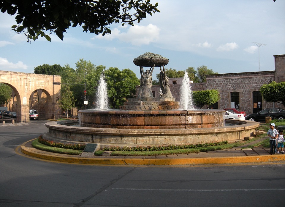 water fountain, architecture, colonial