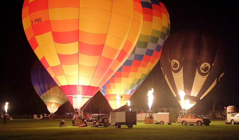 hot air balloons, night, glow