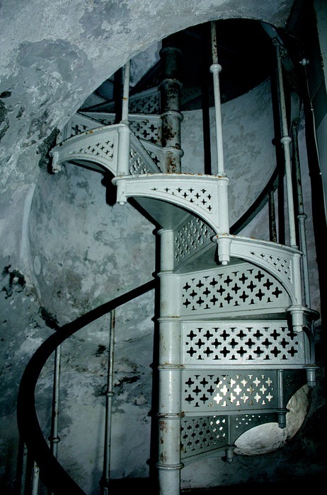 spiral staircase, stairs, lyngvik lighthouse