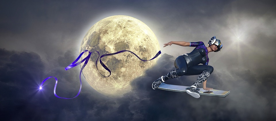 fantasy, moon, skateboard