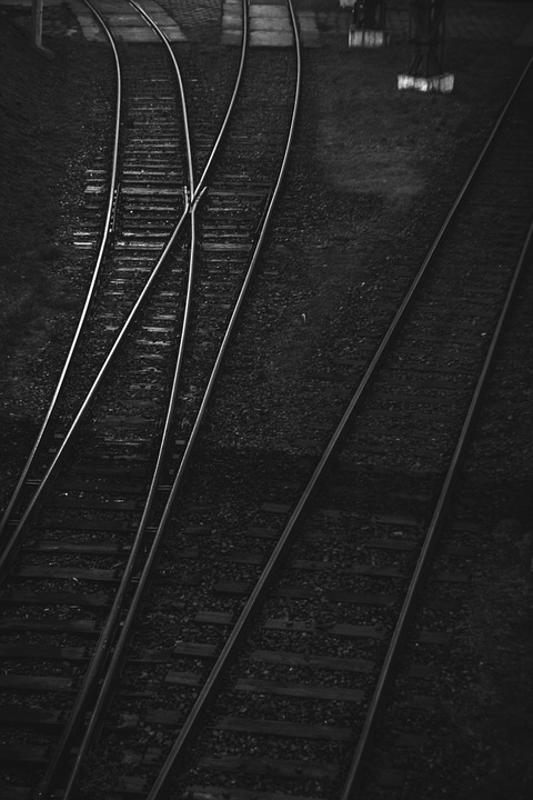 railroad, tracks, bw