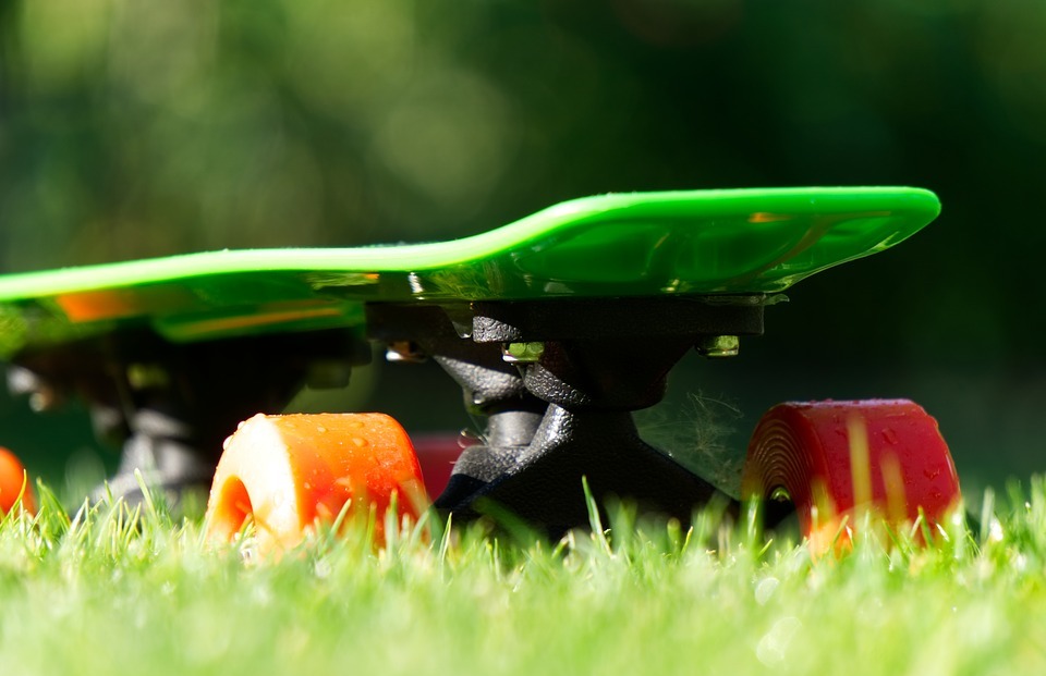 skateboard, wheel, grass