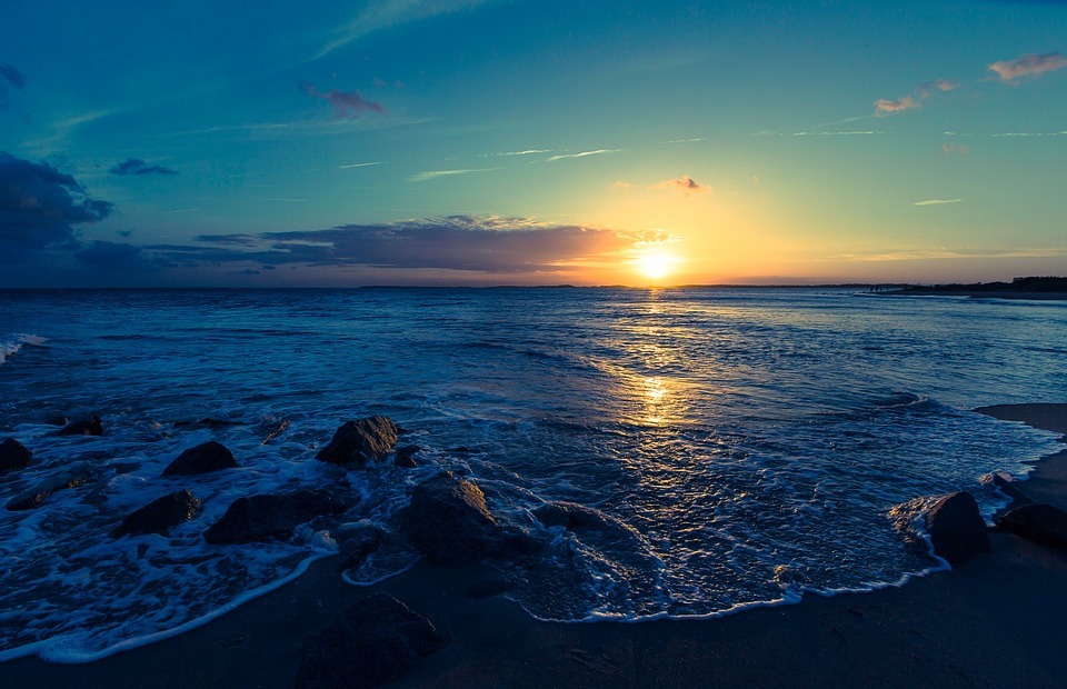 sunset, sea, ocean