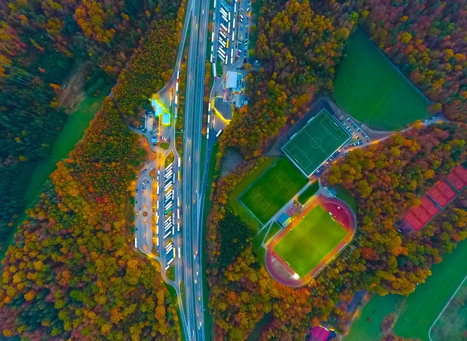 aerial, view, autumn