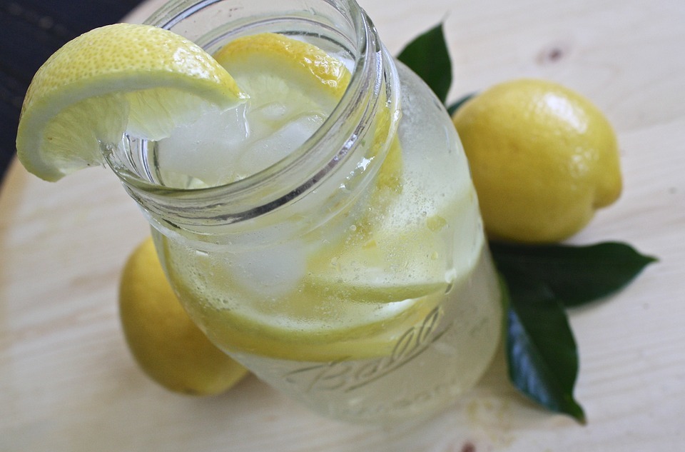 lemon water, lemonade, glass