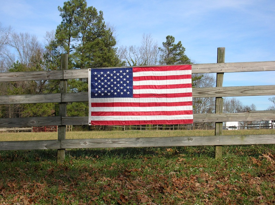 american, flag, fence