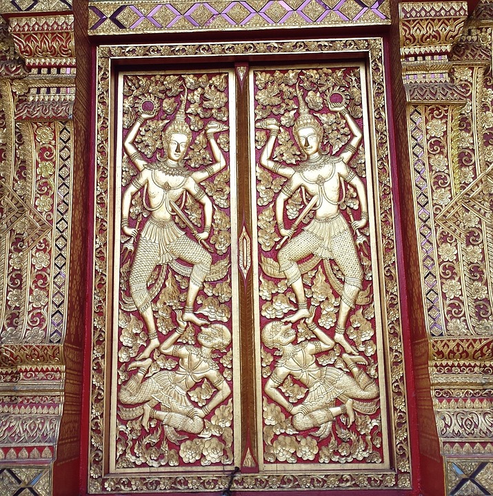 temple, door, asia