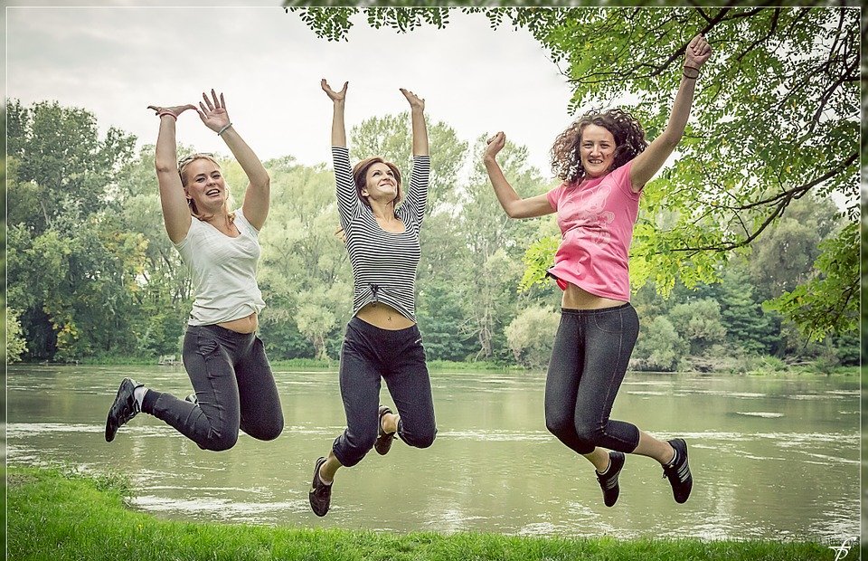 jumping, happy people, female