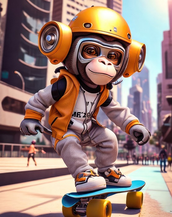 ai generated, monkey, skateboard
